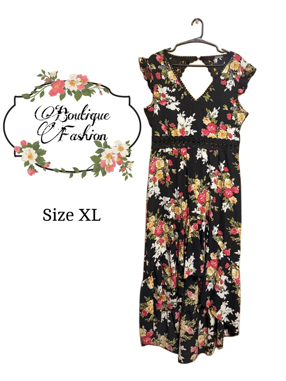 🖤 🌹  Dark Academia Whimsigoth Floral Hi Lo Boutique Dress XL 🌹 🖤
